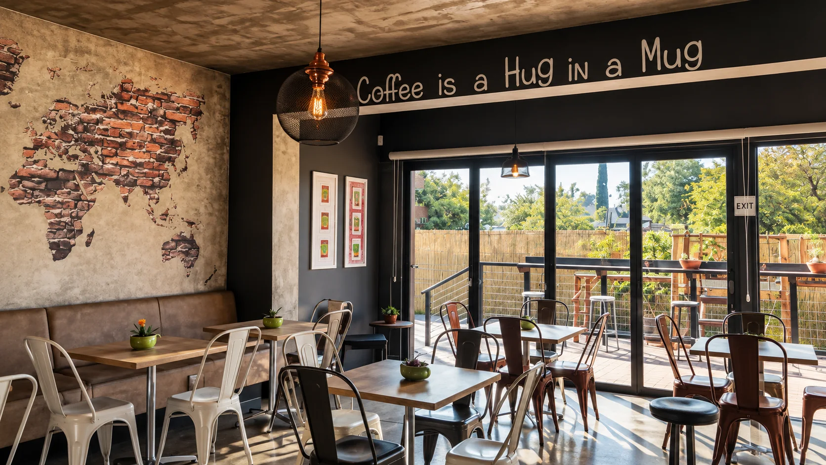 The bright upstairs cafe at The Barn