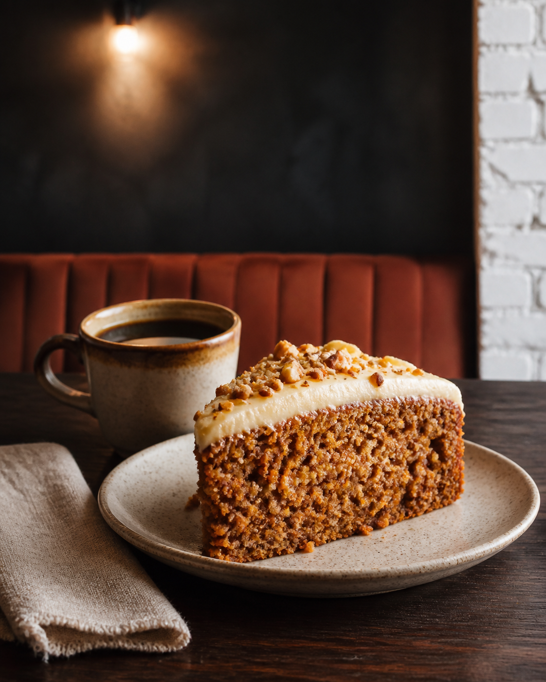 Slice of carrot cake with coffee